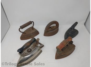 Five Vintage And Antique Sad Irons