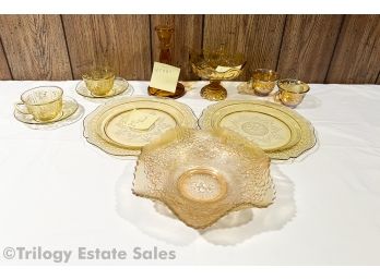 Yellow Amber Carnival And Depression Glass Lot