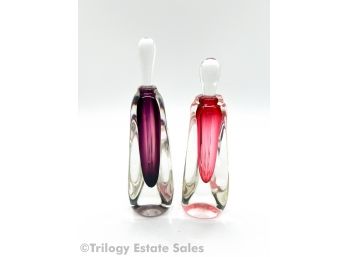 Two Robert Burch Art Glass Perfume Bottles