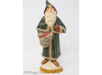 Vaillancourt Folk Art #363 1988 Father Christmas Santa In Green Coat And Apple Basket
