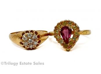 Two Size 8 Rings: 18kt Gold And Costume With Purple Stone