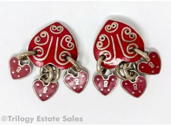 GAS Vintage 1980s Enameled Hearts And Locks Clip-On Earrings
