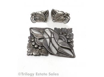 Sterling Silver Brooches And Clip-On Earrings