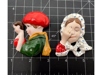Two Mary Moline Ceramic Figural Pins