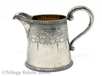 Small English Sterling Silver Hand-Chased Pitcher With Gilt-Wash Interior