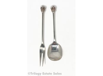 Danish SDG Royal Crown Sterling Silver Relish Fork & Spoon
