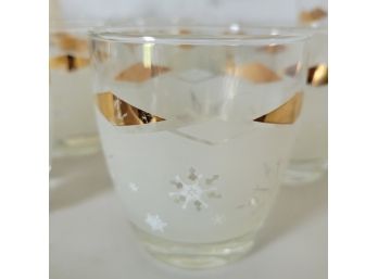 VIntage Frosted Starburst Gold Cocktail Glasses & Ice Bucket