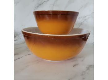 Two Pyrex Brown/gold Ombre Old Orchard Bowls