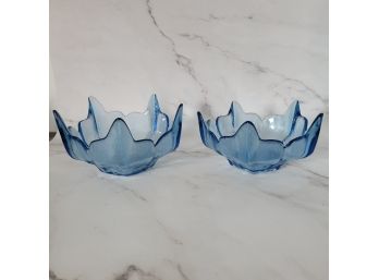 Set Of Two Viking Glass  Lotus Shaped Textured Bowls