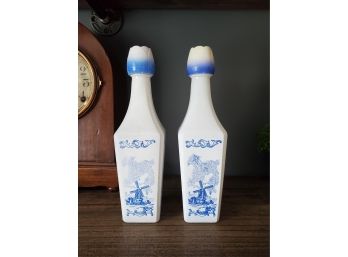 Pair Of Vandermint Delft Blue Tulip Bottles