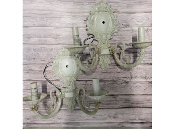 Pair Of Metal Ornate Wired Wall Candelabras