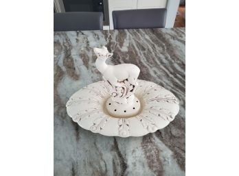 Red Wing Deer Flower Frog With Centerpiece Plate