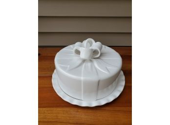 Ribbon Cake Plate And Cover Set , Made In Portugal