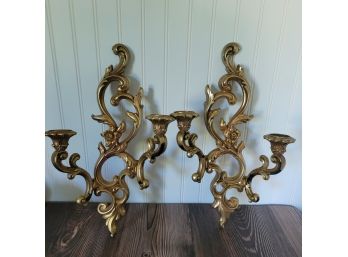 MCM Gold Gilt Double Candle Wall Sconce, Made By Syroco