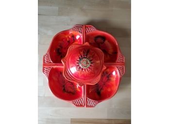 MCM Pottery Flame Red Serving Dish Set