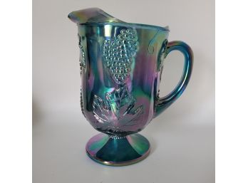 Vintage  Carnival Blue Luster Glass Pitchter