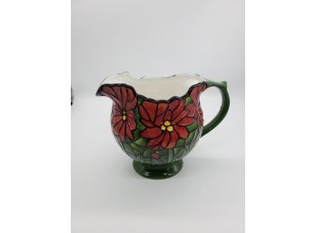 Christmas Poinsettia Stained Glass Ceramic Pitcher