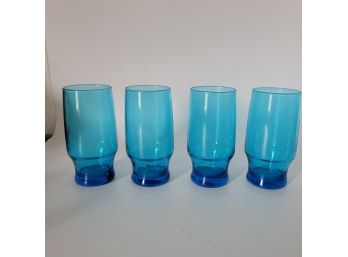 Vintage Set Four Blue Glass Tumblers