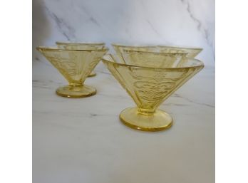 Vintage Indiana Glass Madrid Yellow Custard Champagne Bowls Cups