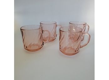 4 Rose Glass Swirl Mugs, Made In France