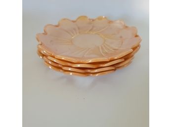 4 Luster Peach Marigold Glass Saucers Or Plates