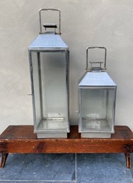 Two West Elm Metal And Glass Lanterns