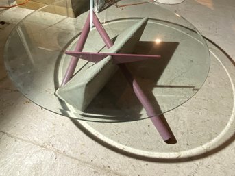 Modernist Round Glass Table With Sculptural Base