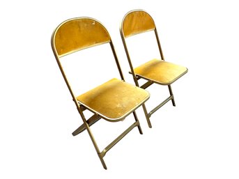Pair Of Vintage Velvet And Brass Folding Chairs By Hamilton Cosco
