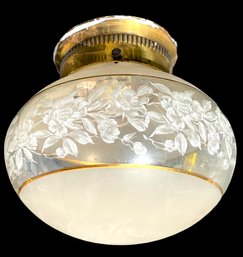 Vintage Brass And Hand-Painted Glass Ceiling Fixture