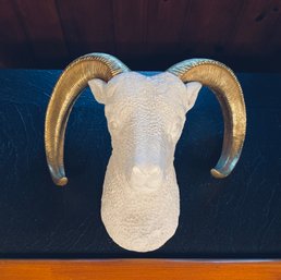 Ceramic Rams Head With Golden Horns