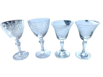 Eight Stems Of Antique Cut Crystal Cocktail Glasses