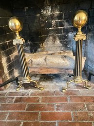 A Pair Of Neo Classical Brass Andirons