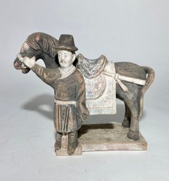 Antique Chinese Han Dynasty Style Horse With Attendant