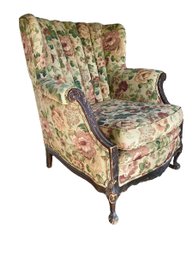 Newly Reupholstered  Antique Arm Chair With English Rose Upholstery