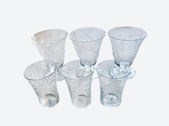 Two Sets Of Three Cut Crystal Glasses