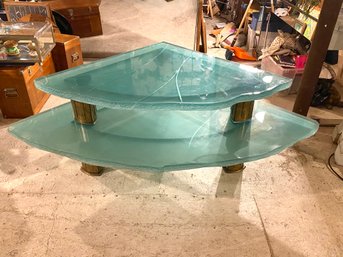Two Tiered Glass And Brass Cocktail Table