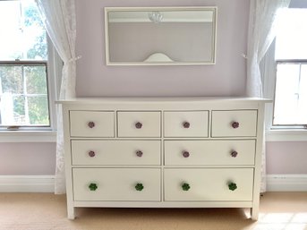 Large Dresser With Eight Drawers And Floral Knobs