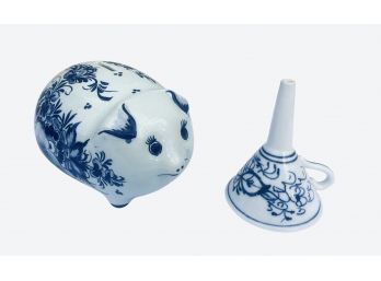 Delft Piggy Bank And Funnel