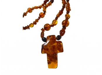 Natural Baltic Amber Necklace With Cross