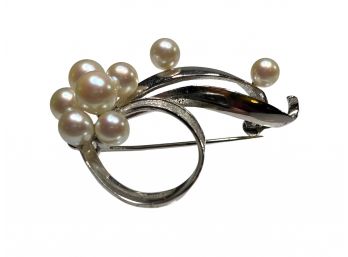 Vintage Sterling And Cultured Pearl Brooch