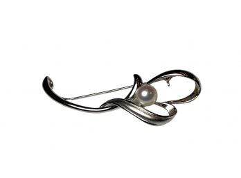 Sterling Silver And Pearl Brooch