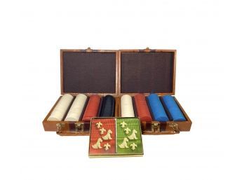 Two Cased Poker Chip Sets With Vintage Playing Cards