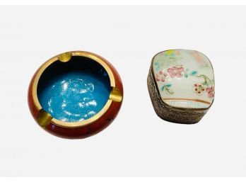 Chinese Cloisonne Ashtray And Pottery Shard Box