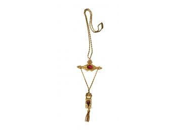 Victorian Filigre Necklace With Ruby Glass Cabochons