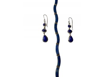 Sterling Silver And Lapis Bracelet And Earrings