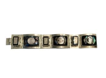 Vintage Mexican Bracelet In Sterling Silver And Mother Of Pearl