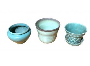 Group Of Three Turquoise Planters