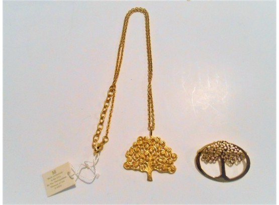 Klimt Tree Of Life Pendant  And 12kt Gold Pin -lot 16