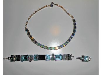 Rhodium Plated Swavorski Crystal Bracelet  And  Necklace With Iridescent Crystals.- Lot 18