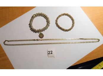 Tiffany Bracelet, 14kt Gold Necklace And Gold Beaded Bracelet- Lot 22